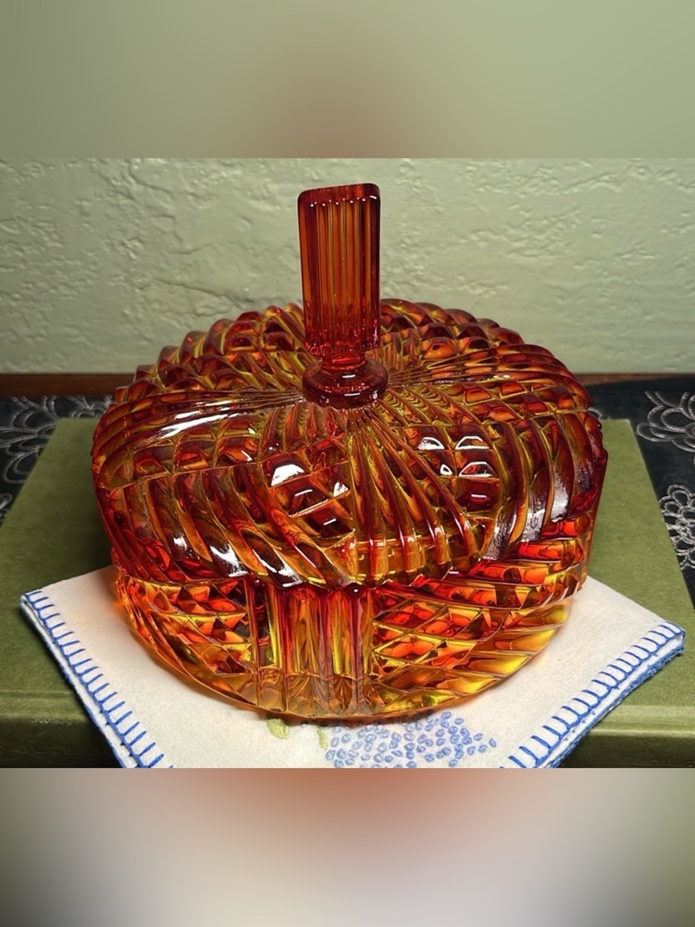 Vintage Viking Glass Candy Dish Amberina / UV Reactive glows